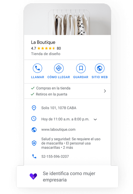 Links para compartir la información de este comercio y detalles adicionales que lo describen mejor