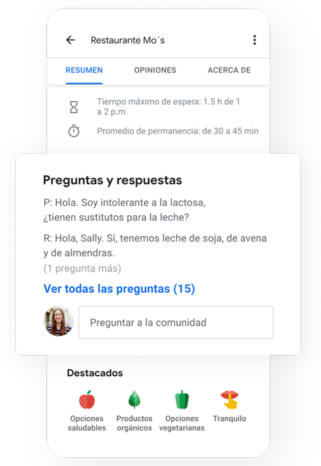 Sección de preguntas y respuestas sobre los productos que maneja este negocio